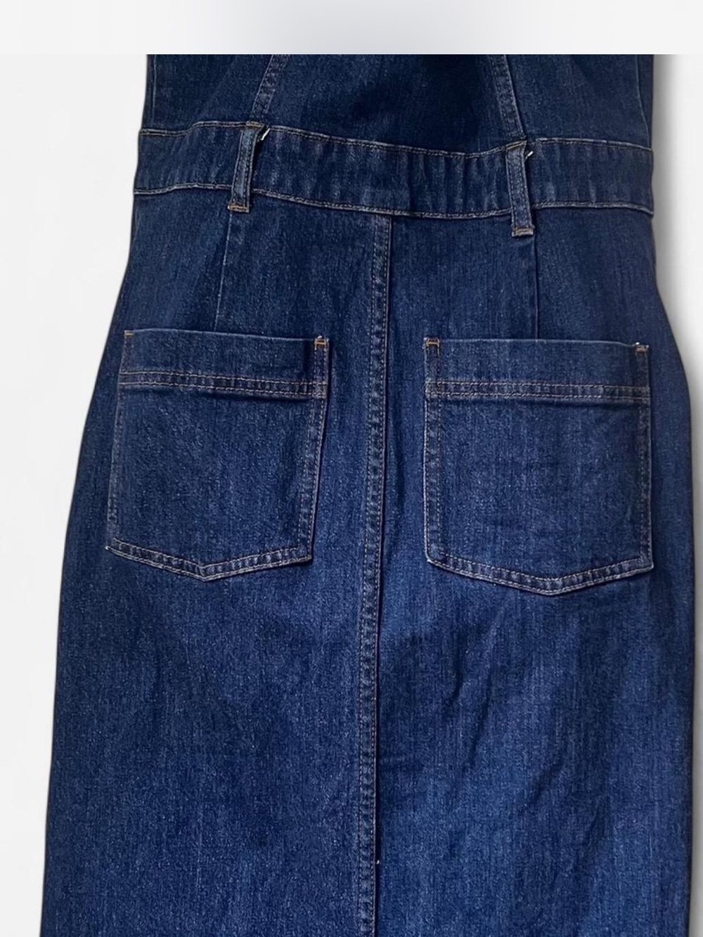 J.Crew Denim Midi Dress Size 8 Button Front Cross Back Straps - Picture 4 of 5